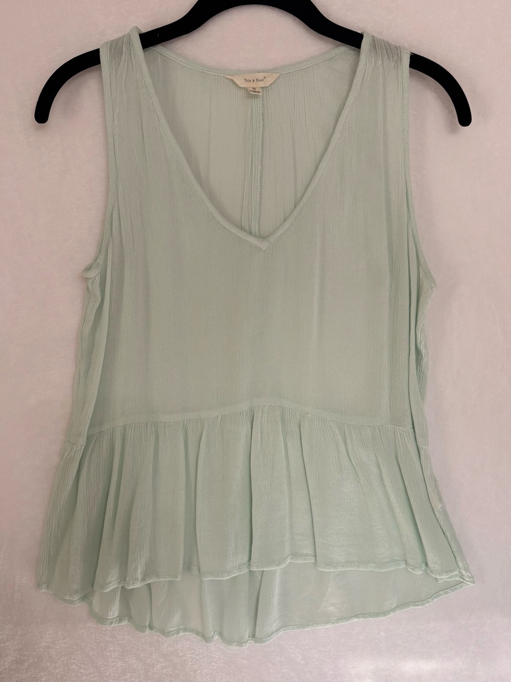 💚 Sim & Sam Mint Green High-Low Ruffle Tank Top – Size Small - Picture 4 of 11